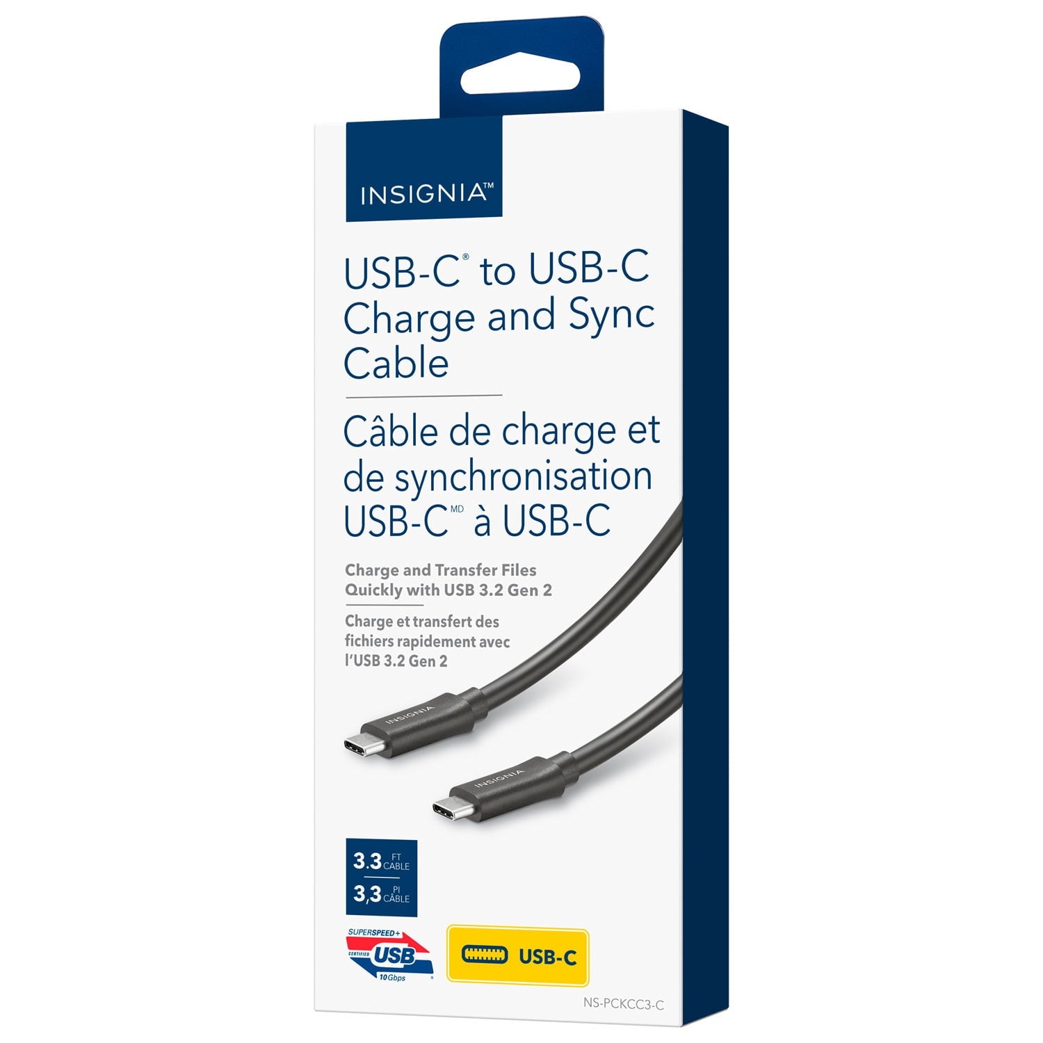 Insignia 1m (3.3 ft.) USB-C to USB-C Charge Cable 100W, 10 Gbps (NS-PCKCC3-C) – Fast Charging & High-Speed Data Transfer – Black