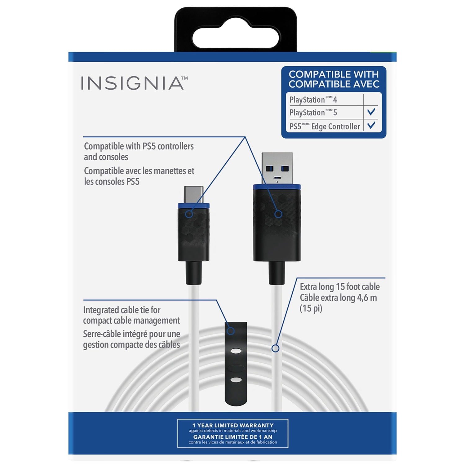 Insignia 15 ft Charge and Play Cable for PlayStation 5 Controller, Long USB Charging Cable for PS5 Gaming