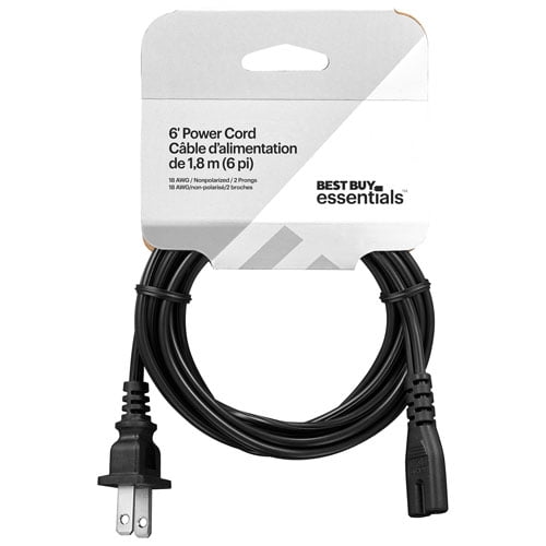 Best Buy Essentials 2m (6 ft.) Polarized Power Cord (BE-HCL330-C) – Replacement AC Power Cable for TVs, Monitors, Audio Devices & Electronics