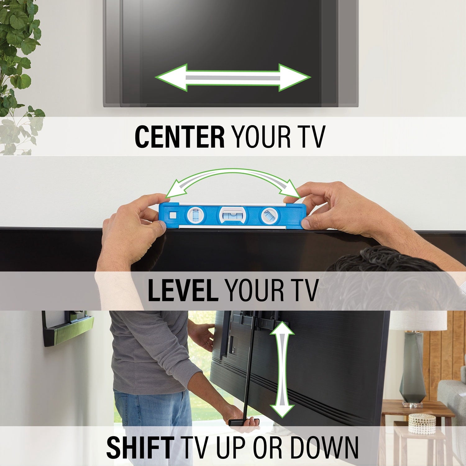 SANUS Elite Advanced Full Motion 4D + Shift TV Wall Mount for 42"–90" TVs, Swivel, Tilt, Extendable, Black (BLF528-B3)