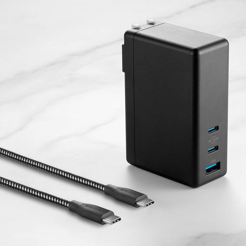 Insignia 112W 3-Port USB-C/USB-A Wall Charger with USB Cable, Black – NS-PW3X1A1C2B22B-C