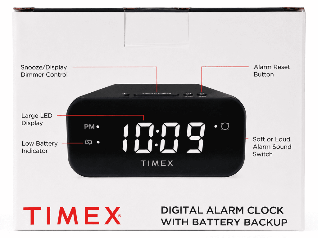 TIMEX Digital Alarm Clock with White LED Display