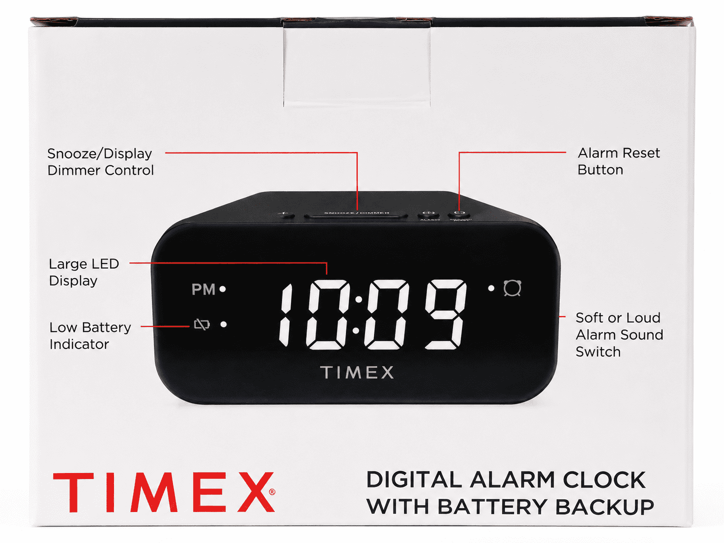 TIMEX Digital Alarm Clock with White LED Display
