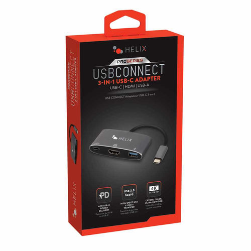 Helix/Retrak 3-in-1 USB-C Adapter with USB-A HDMI and USB-C Ports Black Adapters