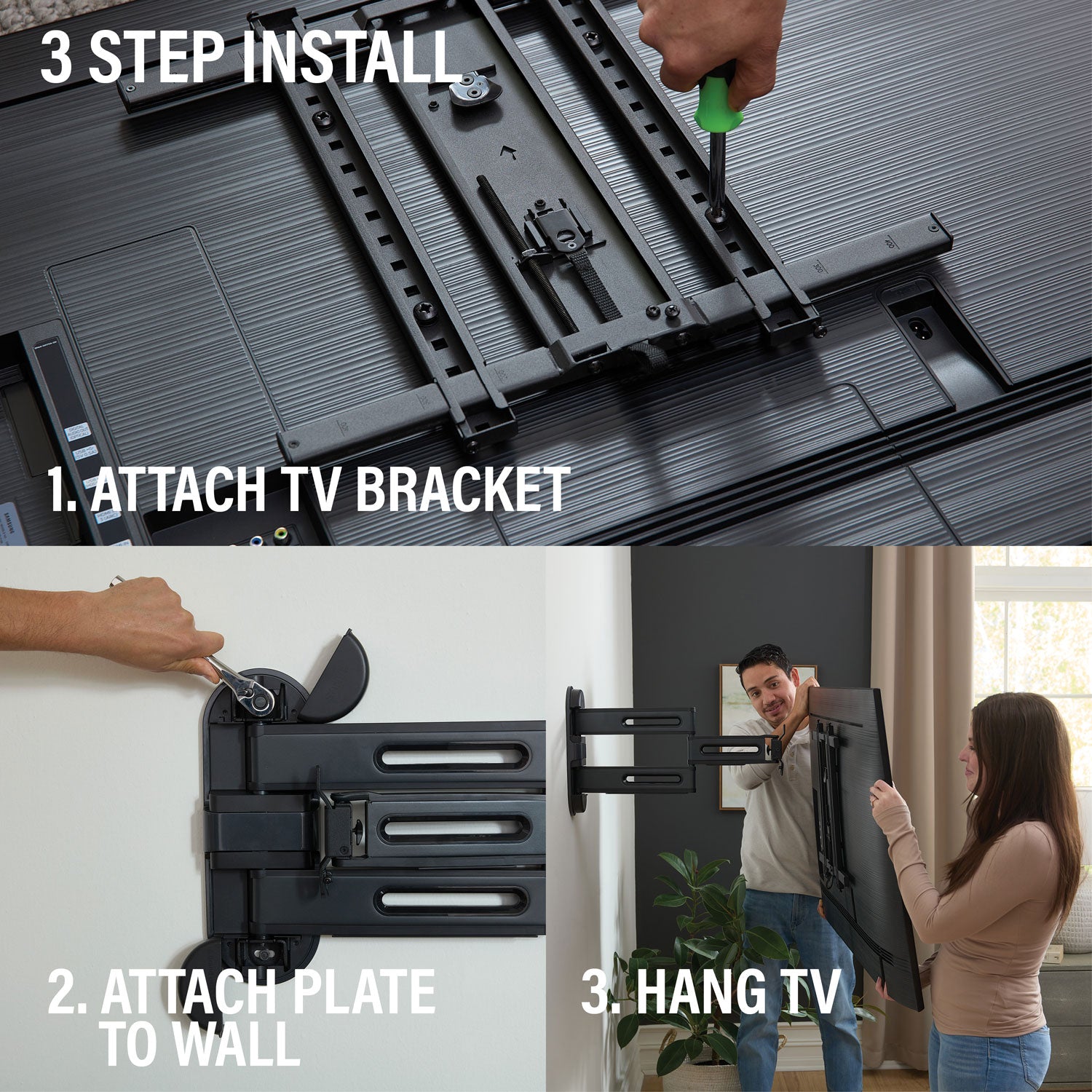 SANUS Elite Advanced Full Motion 4D + Shift TV Wall Mount for 32"–65" TVs, Swivel, Tilt, Extendable, Black (BMF522-B3)