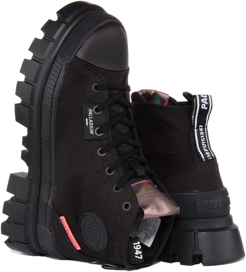 Palladium Revolt Boot Tx Women's Lace Up Canvas Vegan Ankle Boot In Black Size 6