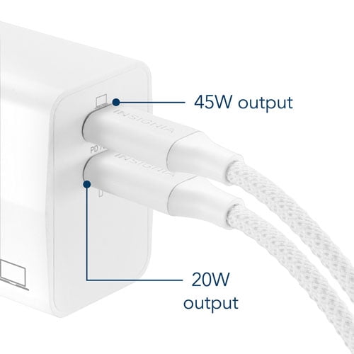 Insignia 70W Dual USB-C GaN Wall Charger, White – NS-PW370C2W25-C