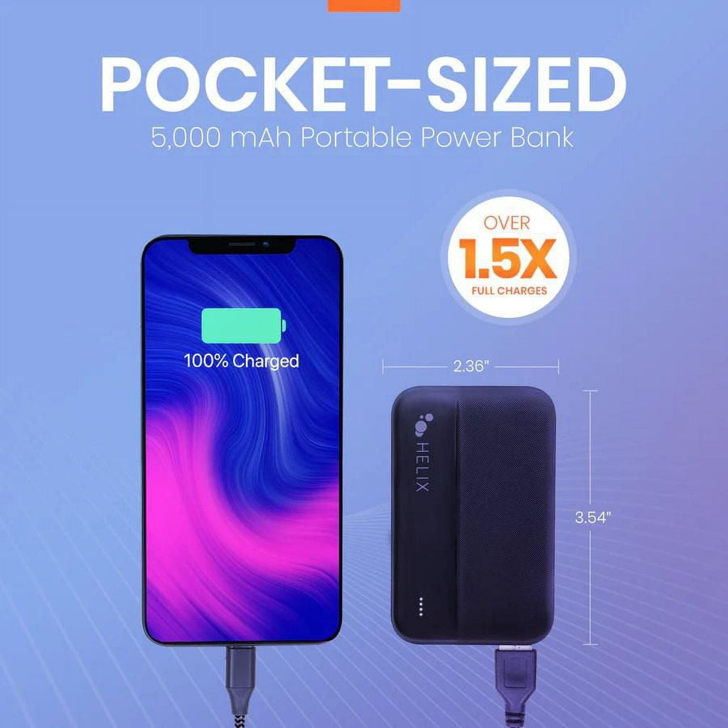 Emerge Helix TurboVolt+ 5,000mAh Power Bank with Dual USB A Ports, Black