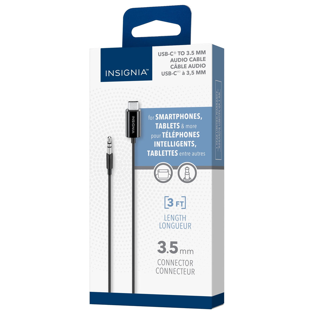 Insignia 0.91m (3 ft.) USB-C to 3.5mm Audio Plug Cable – Digital to Analogue Adapter for Headphones, Speakers & Car Stereo – Black