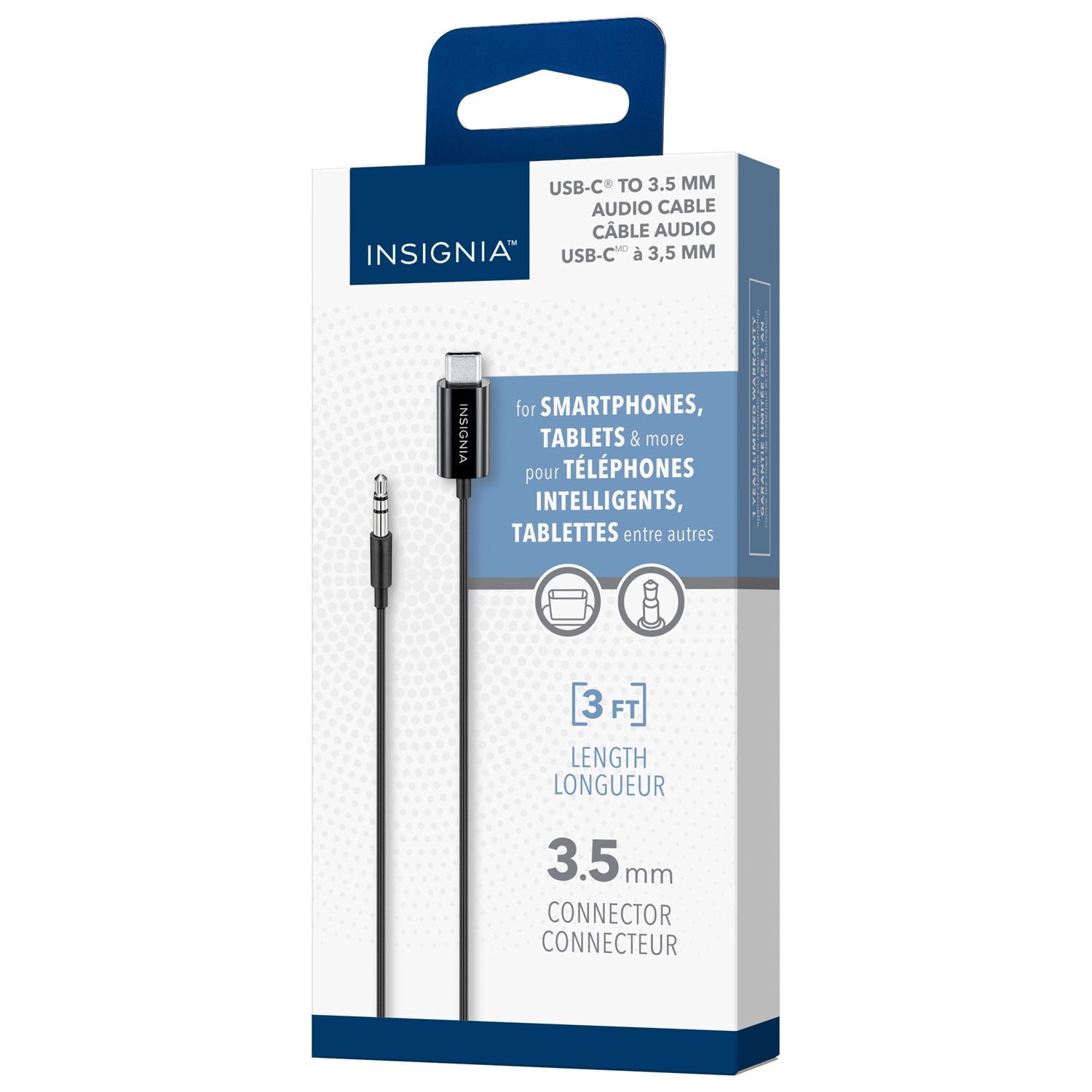 Insignia 0.91m (3 ft.) USB-C to 3.5mm Audio Plug Cable – Digital to Analogue Adapter for Headphones, Speakers & Car Stereo – Black