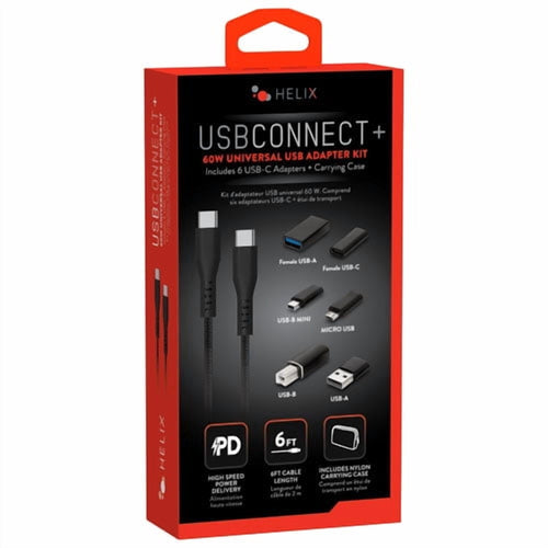 Helix 1.8m (6 ft.) 60W USB Cable with Universal Adapter Kit (ETHCKIT) | Fast Charging & Data Transfer Cable Set