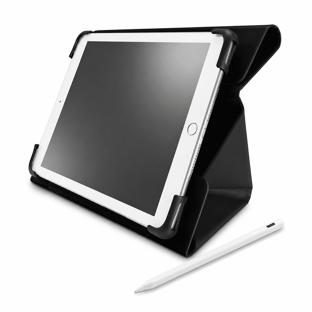 Insignia 10" Universal Tablet Folio Case (Black) + Active Stylus Pen (White) Bundle – Protective Cover with Stand