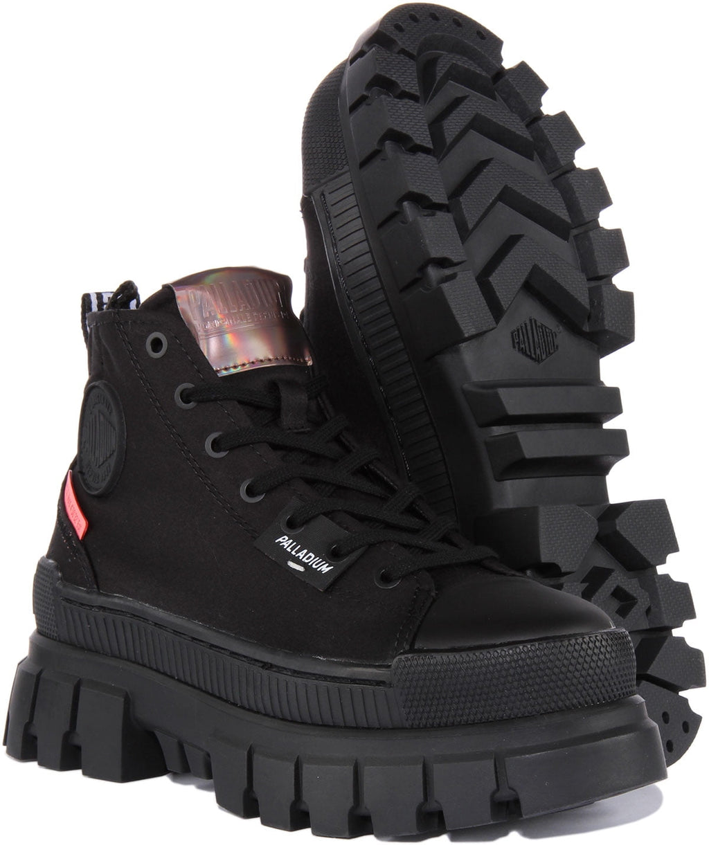 Palladium Revolt Boot Tx Women's Lace Up Canvas Vegan Ankle Boot In Black Size 6