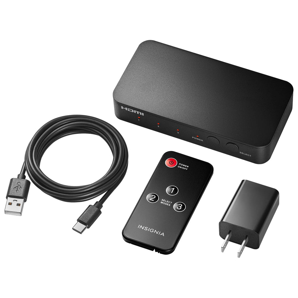Insignia 3-Port 4K HDMI Switch – 4K Ultra HD HDMI Selector with 3 Inputs to 1 Output – Black