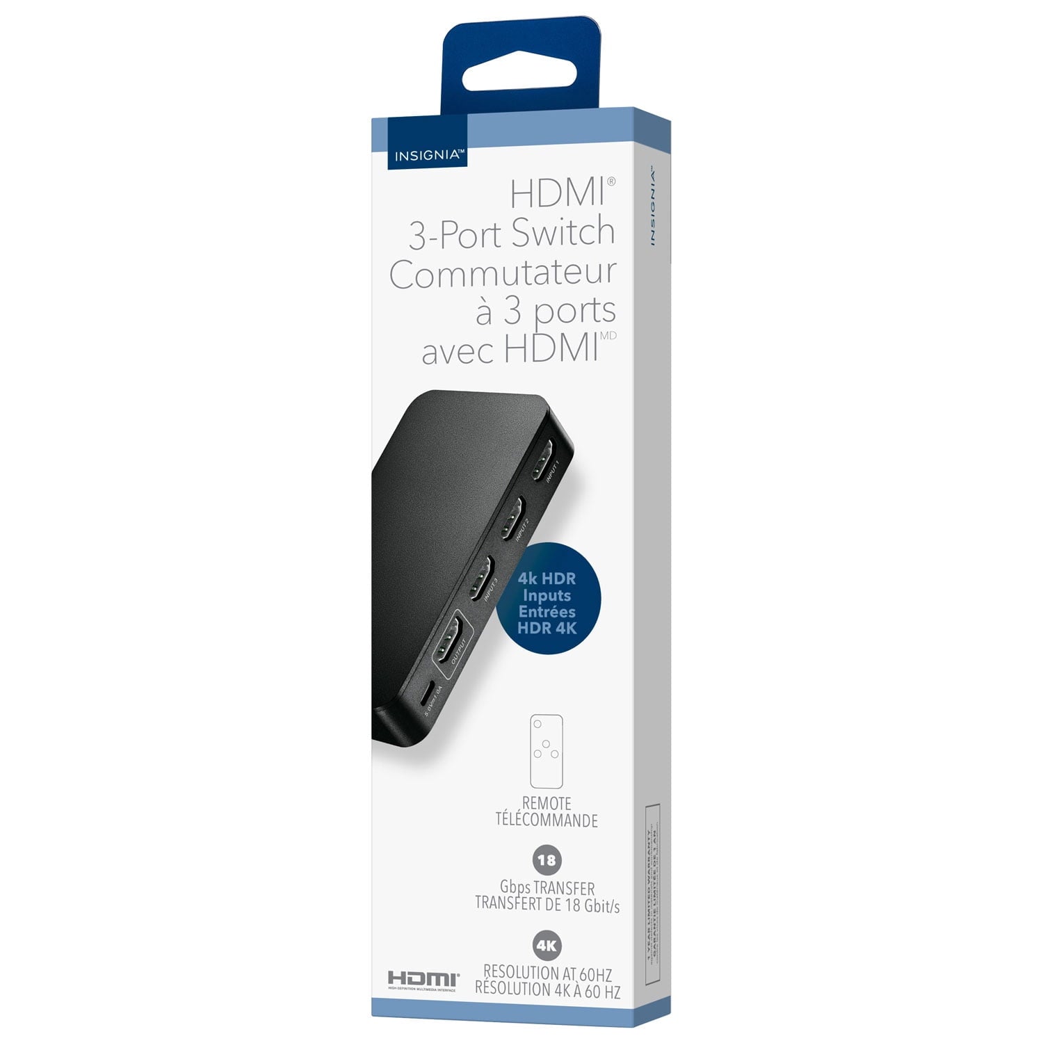 Insignia 3-Port 4K HDMI Switch – 4K Ultra HD HDMI Selector with 3 Inputs to 1 Output – Black