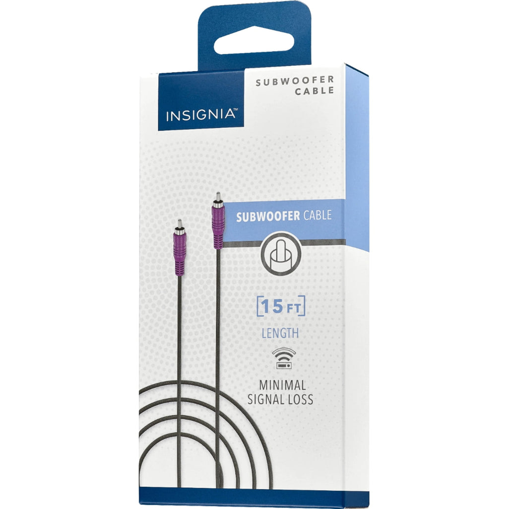 Insignia 4.6m (15 ft.) Subwoofer Cable – RCA Audio Cable for Powered Subwoofers & Home Theatre Systems – Black