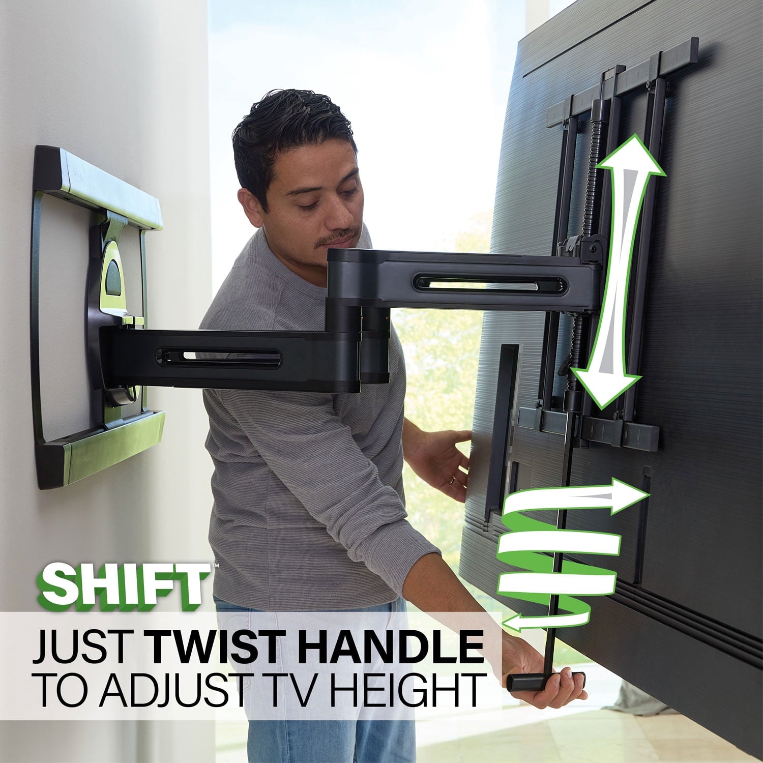 SANUS Elite Advanced Full Motion 4D + Shift TV Wall Mount for 42"–90" TVs, Swivel, Tilt, Extendable, Black (BLF528-B3)