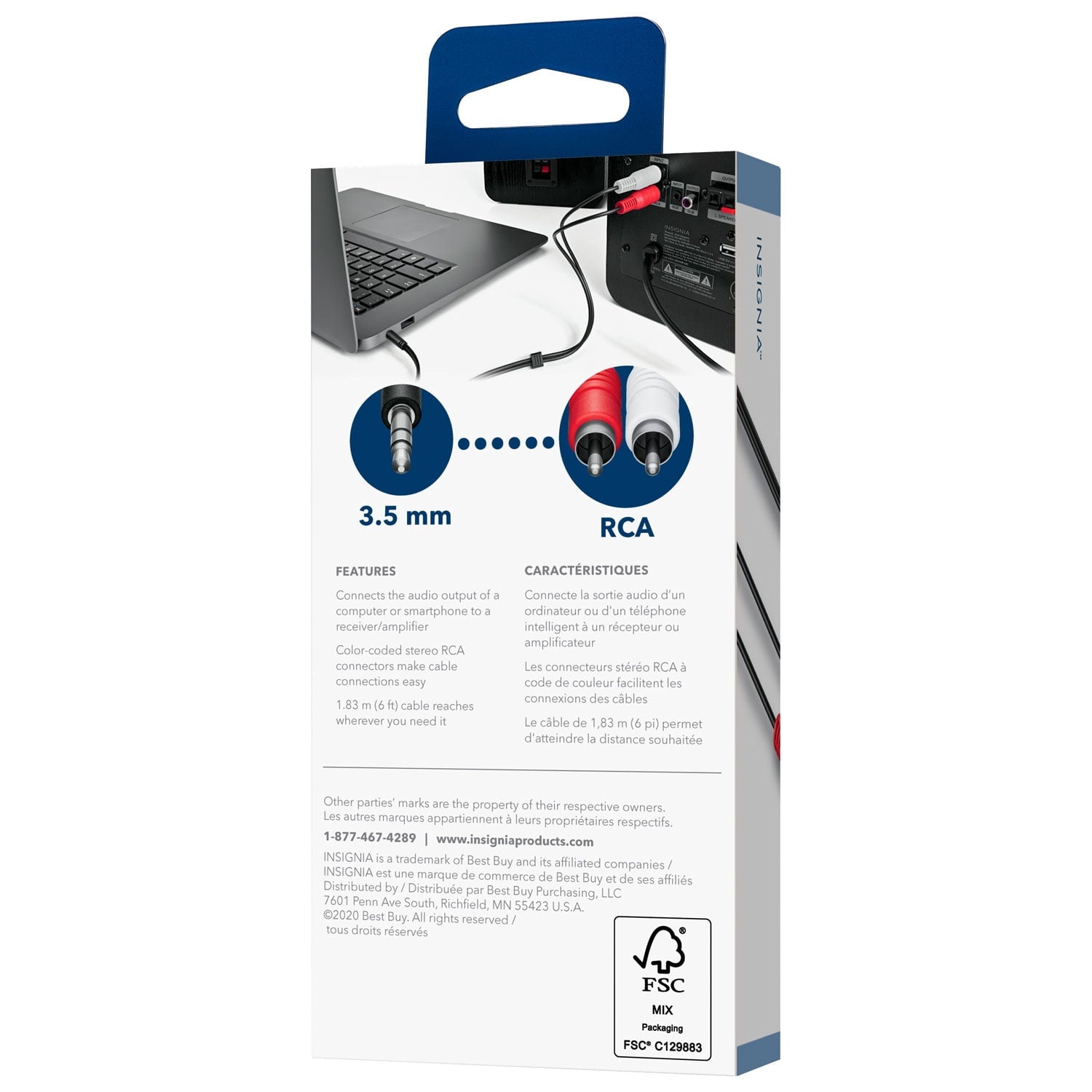 Insignia 6 ft. (1.8m) 3.5mm to RCA Audio Cable – AUX to Red/White Stereo Adapter Cable for Speakers, TVs & Home Audio Systems