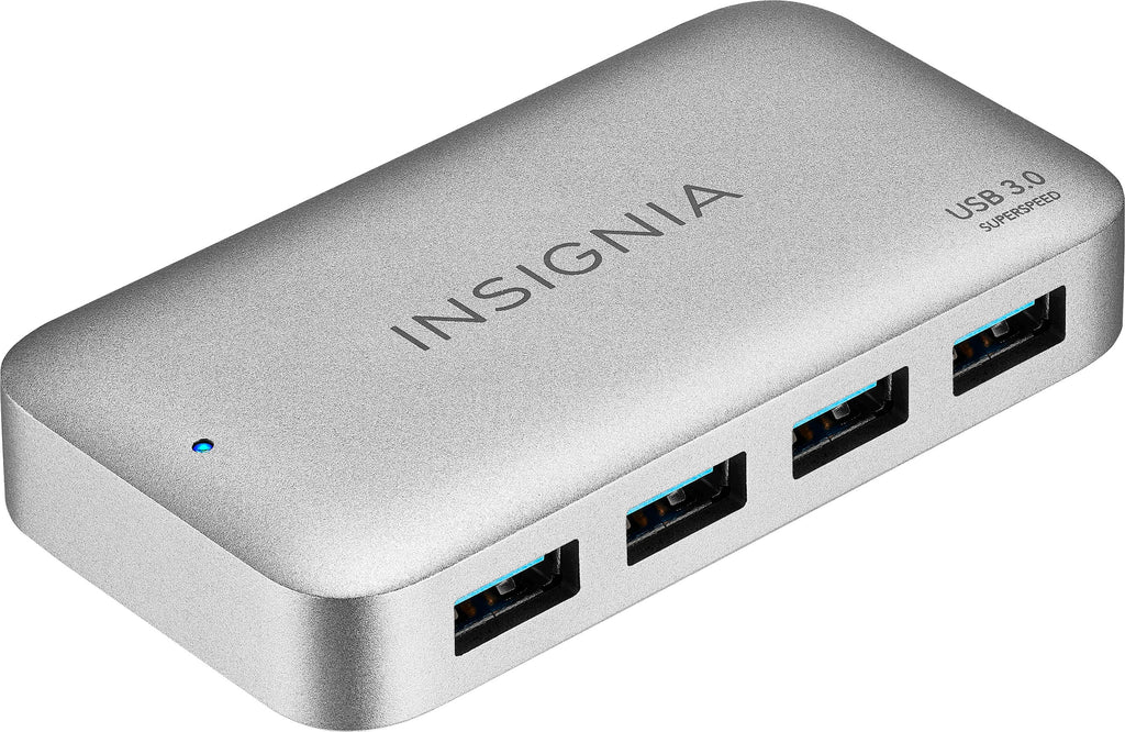 Insignia 4-Port USB 3.0 Hub with 5ft. Cable Power Supply, USB Splitter Expander for Laptop, Xbox, Flash Drive, HDD, Console, Printer, Camera, Keyborad, Mouse, MacBook, Surface, PC, Silver Grey