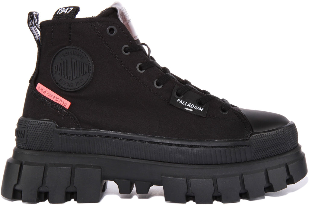 Palladium Revolt Boot Tx Women's Lace Up Canvas Vegan Ankle Boot In Black Size 6