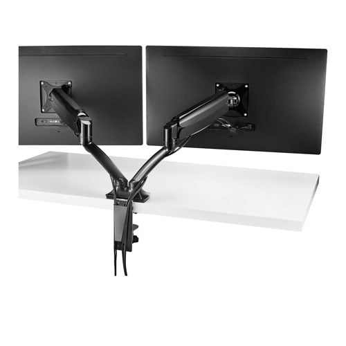 Insignia 32" Full-Motion Dual Monitor Mount Bundle with 6 ft HDMI to DVI Cable – Adjustable Desk Clamp Stand, Tilt/Swivel/Rotate, VESA Compatible (Black)