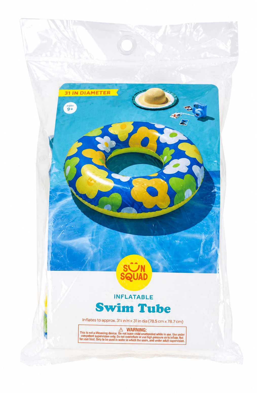 Sun Squad 36" Inflatable Swim Tube – Durable PVC Pool Float Ring for Kids, Teens & Adults, Assorted Summer Water Float