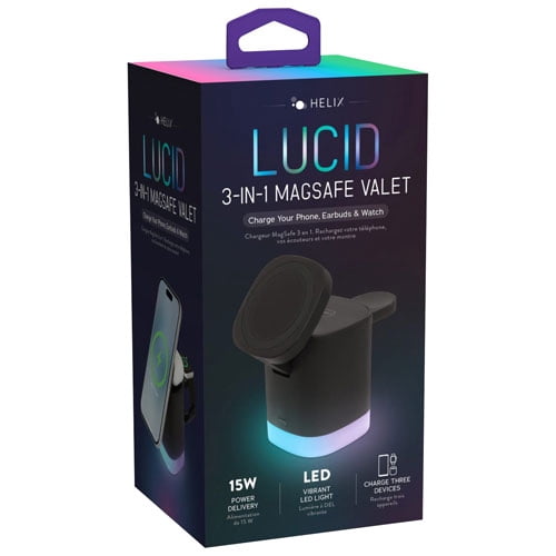 Helix Lucid 15W 3-in-1 Valet Charging Dock with MagSafe | Wireless Charging Station for iPhone, Apple Watch & AirPods