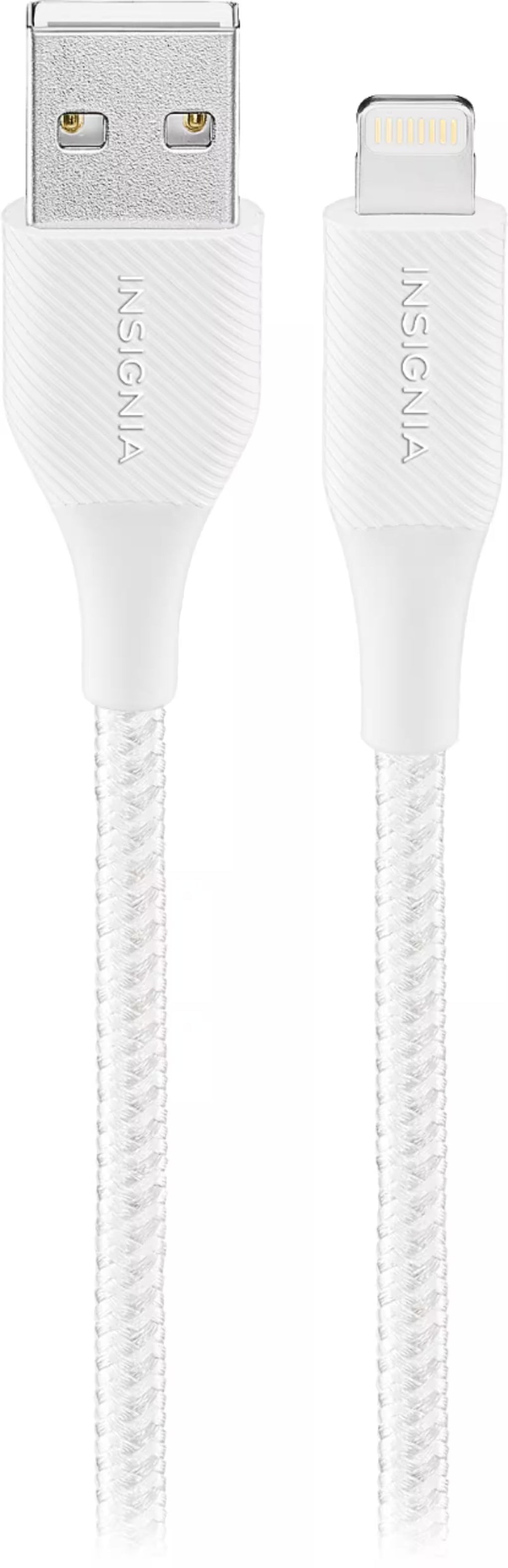 Insignia 4 ft. Lightning to USB Charge-and-Sync Braided Cable - Moon Grey White, MFi Certified