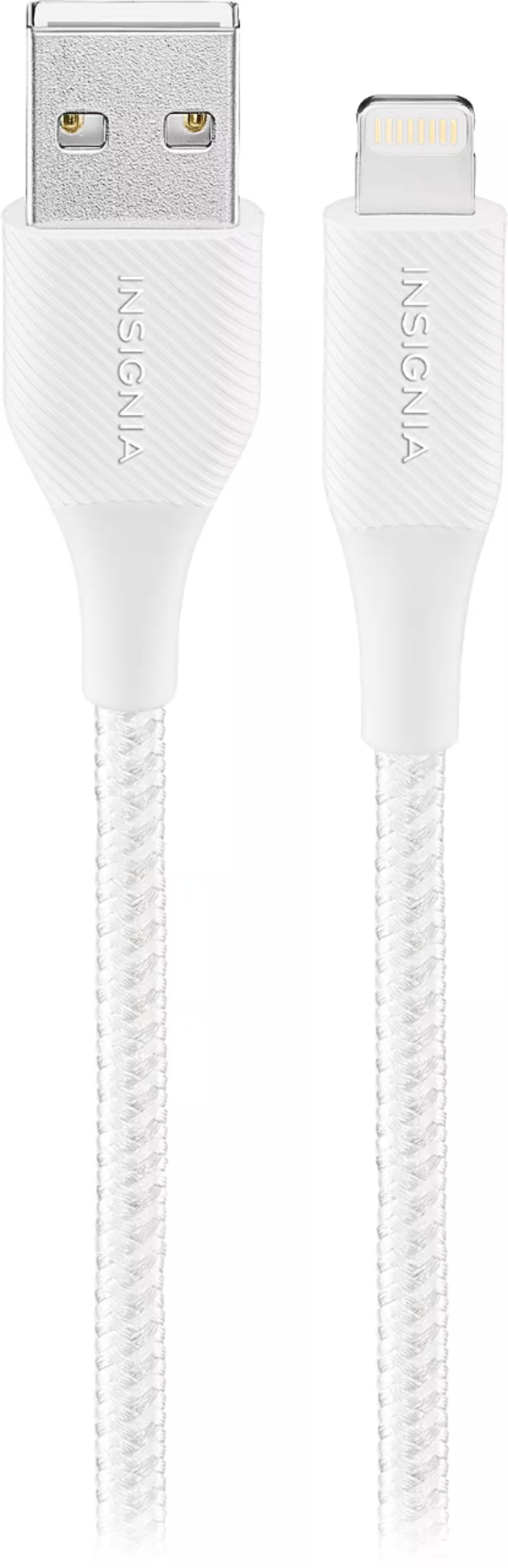 Insignia 4 ft. Lightning to USB Charge-and-Sync Braided Cable - Moon Grey White, MFi Certified