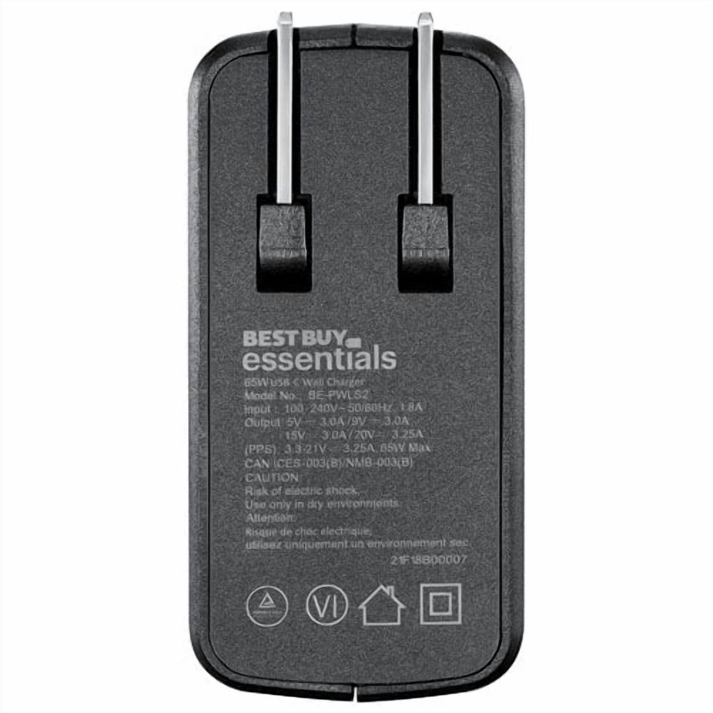 Best Buy Essentials 65W PD USB-C Wall Charger – Fast Charging USB-C Power Adapter for iPhone, iPad, Samsung Galaxy, MacBook, Tablets & Laptops