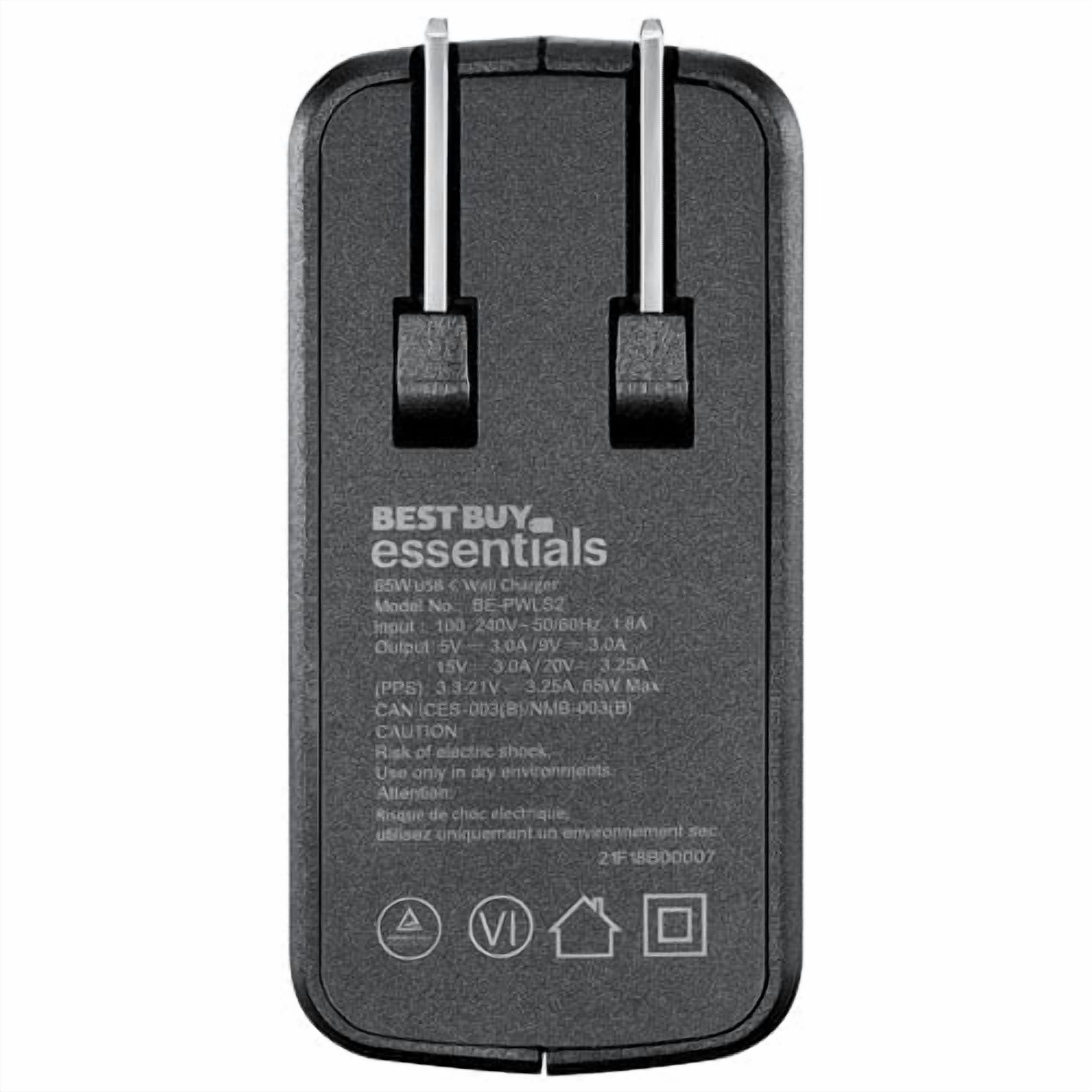 Best Buy Essentials 65W PD USB-C Wall Charger – Fast Charging USB-C Power Adapter for iPhone, iPad, Samsung Galaxy, MacBook, Tablets & Laptops