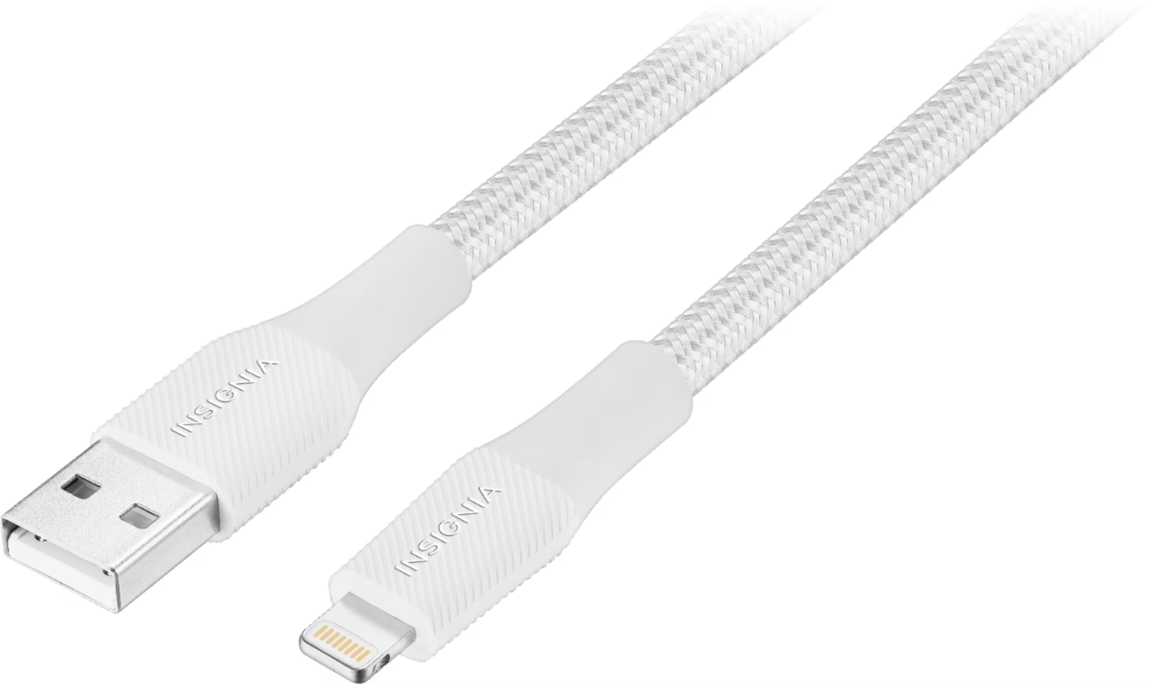 Insignia 4 ft. Lightning to USB Charge-and-Sync Braided Cable - Moon Grey White, MFi Certified