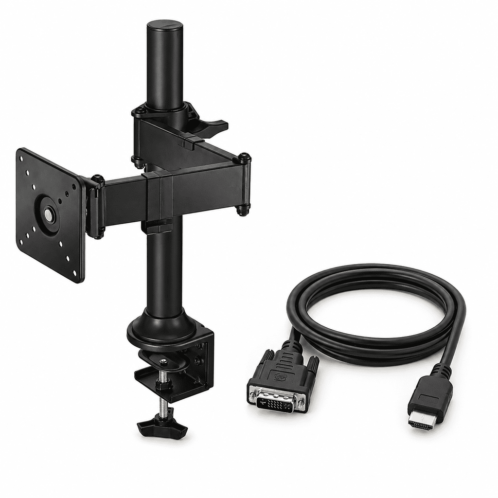 Insignia 35" Full-Motion Monitor Mount Bundle with 6 ft VGA Cable – Adjustable Desk Clamp Stand, Tilt/Swivel/Rotate, VESA Compatible (Black)
