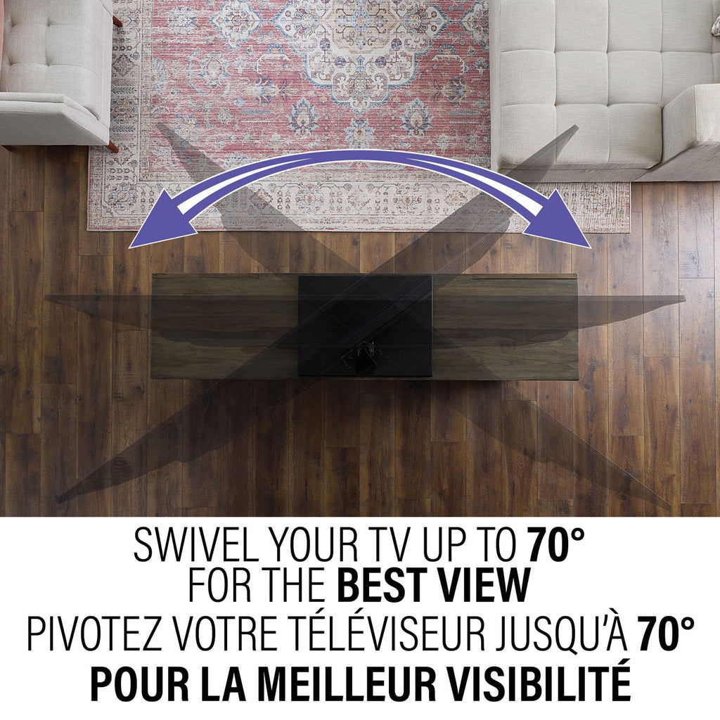 Sanus Systems Table Top TV Stand with Swivel TV Mount for 40"–86" TVs, Adjustable Height, Black (BSTV2-B3)