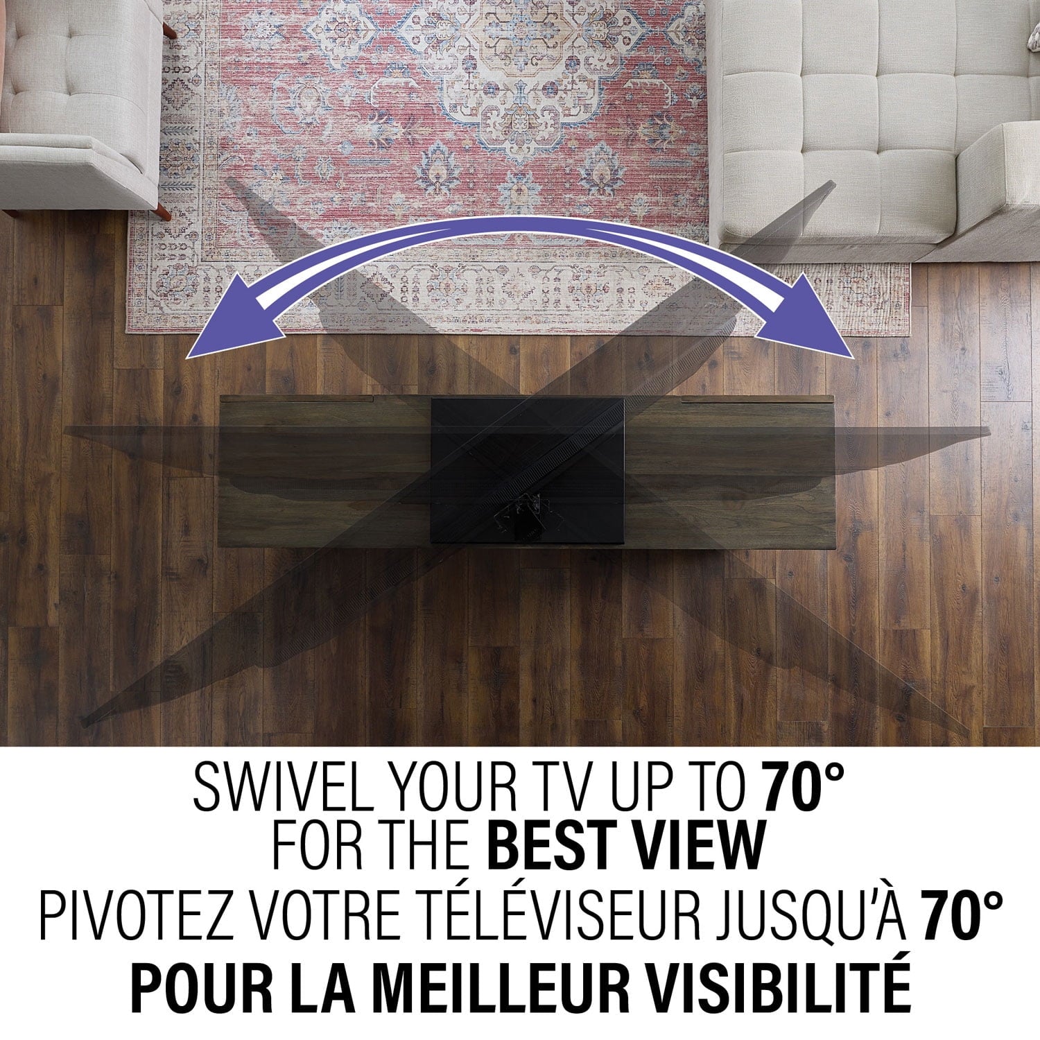 Sanus Systems Table Top TV Stand with Swivel TV Mount for 40"–86" TVs, Adjustable Height, Black (BSTV2-B3)