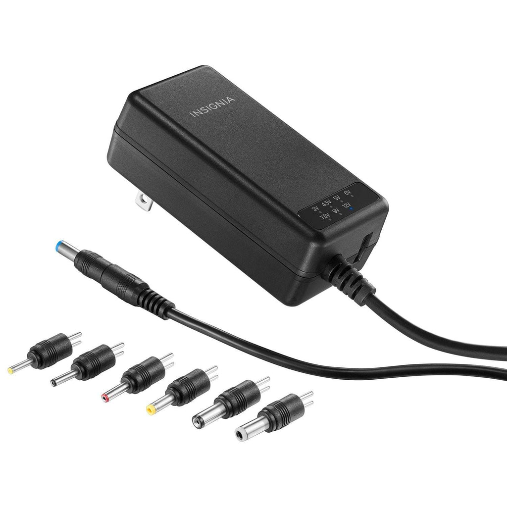 Insignia Universal AC Adapter 22.5W with 7 Interchangeable Tips and USB-A Port, Multi-Voltage Charger for Laptops and Electronics