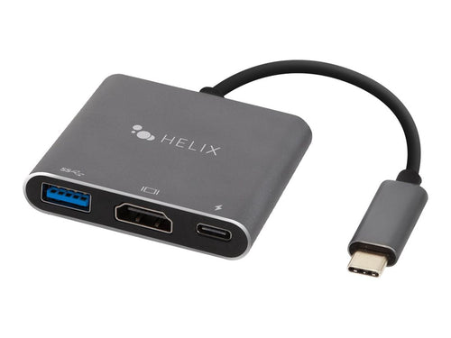 Helix/Retrak 3-in-1 USB-C Adapter with USB-A HDMI and USB-C Ports Black Adapters