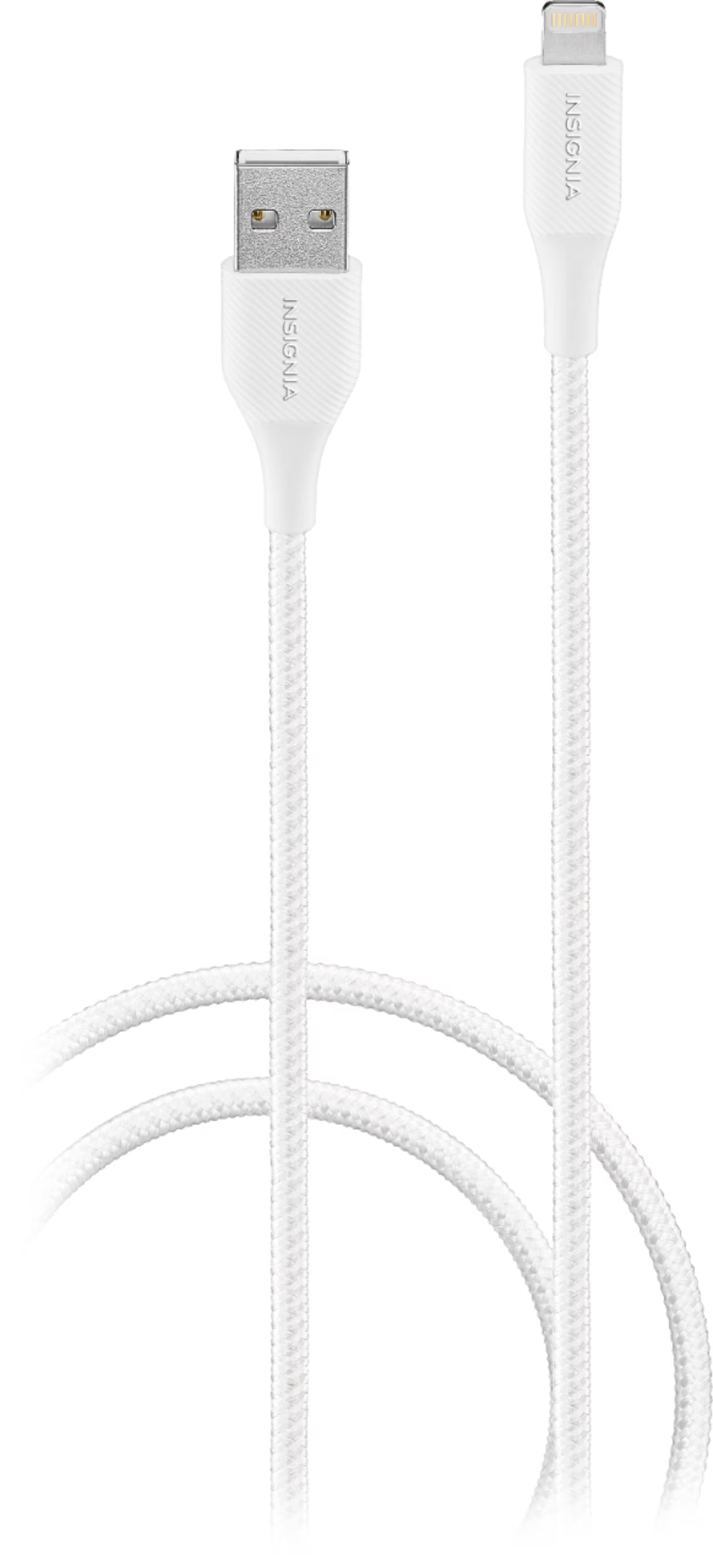 Insignia 4 ft. Lightning to USB Charge-and-Sync Braided Cable - Moon Grey White, MFi Certified