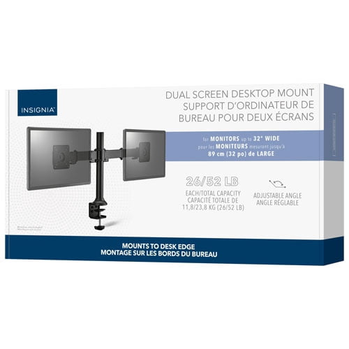 Insignia 32" Full-Motion Dual Monitor Mount Bundle with 6 ft HDMI to DVI Cable – Adjustable Desk Clamp Stand, Tilt/Swivel/Rotate, VESA Compatible (Black)
