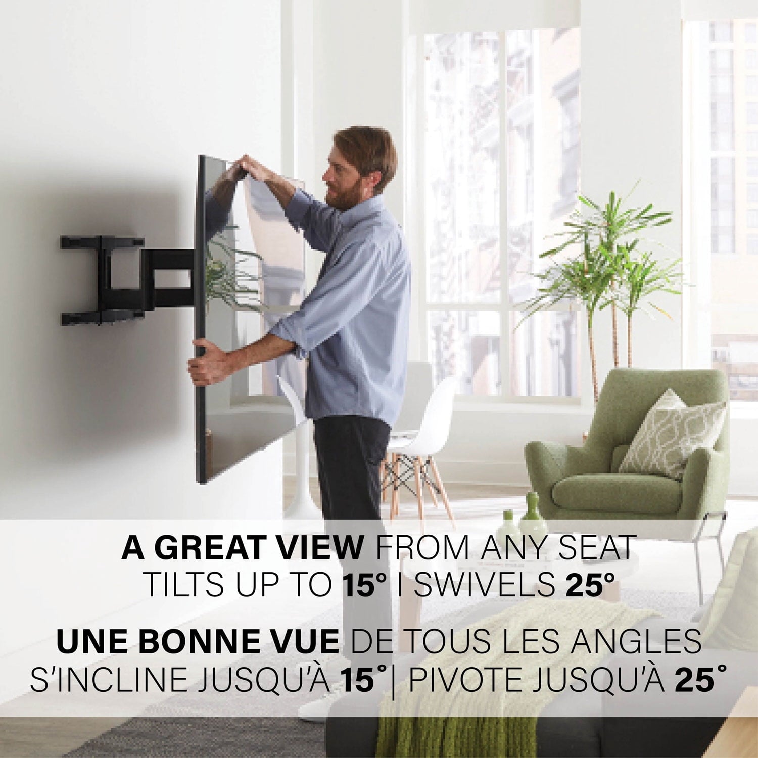 SANUS Accents Full-Motion TV Wall Mount for 42"–85" TVs, Swivel, Tilt, Extendable, Black (ALF325-B3)