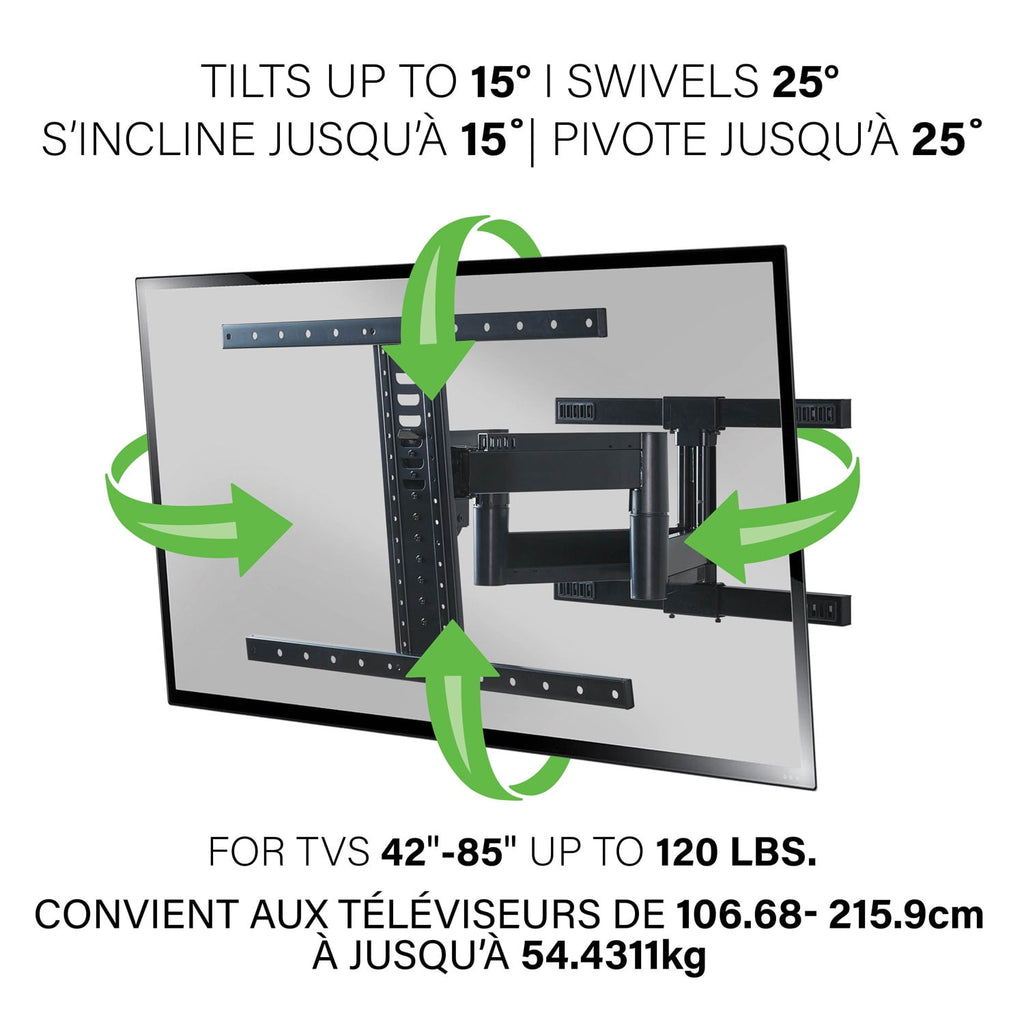 SANUS Accents Full-Motion TV Wall Mount for 42"–85" TVs, Swivel, Tilt, Extendable, Black (ALF325-B3)