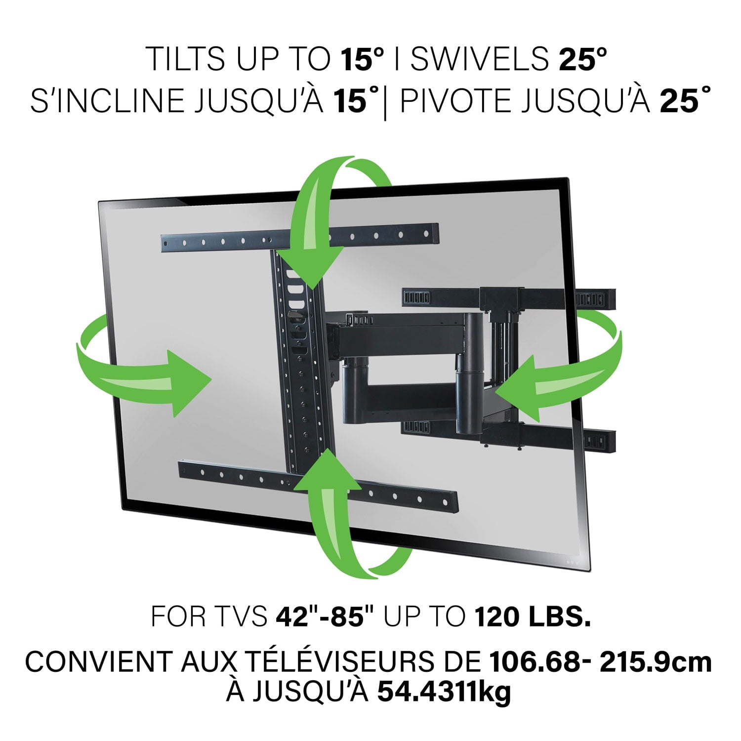 SANUS Accents Full-Motion TV Wall Mount for 42"–85" TVs, Swivel, Tilt, Extendable, Black (ALF325-B3)