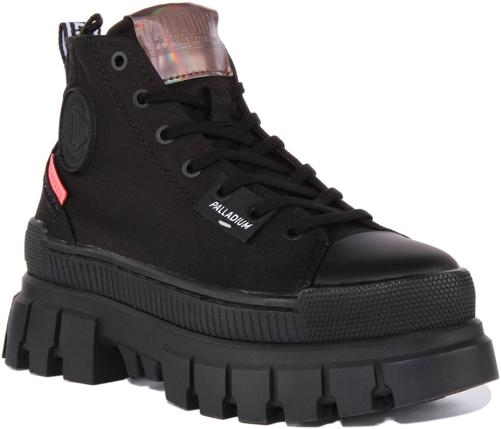 Palladium Revolt Boot Tx Women's Lace Up Canvas Vegan Ankle Boot In Black Size 6