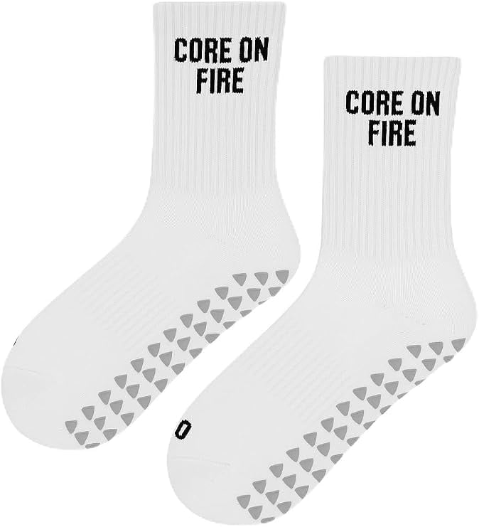 Soul8 Motivational Gym Crew Socks – Pilates Grip Training Socks – Inspirational Gift for Athletes (US, Numeric, 6, 8.5, Regular, Regular, Size 6-8.5, CORE ON FIRE (Grip Bottom)