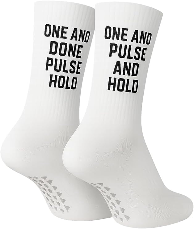 Soul8 Motivational Gym Crew Socks – Pilates Grip Training Socks – Inspirational Gift for Athletes (US, Numeric, 6, 8.5, Regular, Regular, Size 6-8.5, ONE AND DONE PULSE AND HOLD (Grip Bottom)