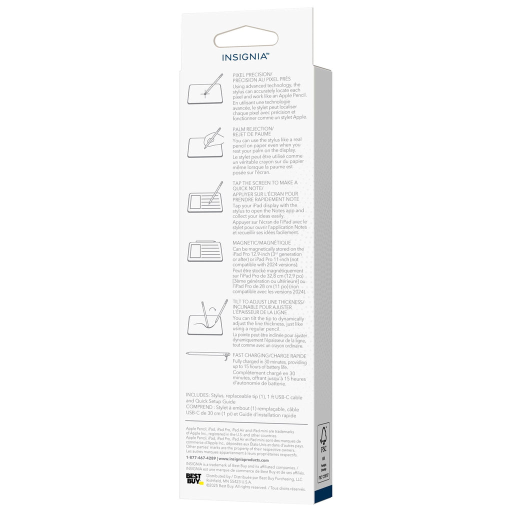 Insignia Active Stylus for iPad, Precision Digital Touch Pen for Writing, Drawing and Note Taking – White