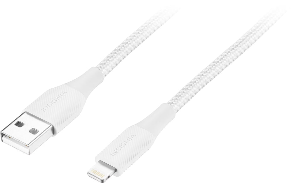 Insignia 4 ft. Lightning to USB Charge-and-Sync Braided Cable - Moon Grey White, MFi Certified