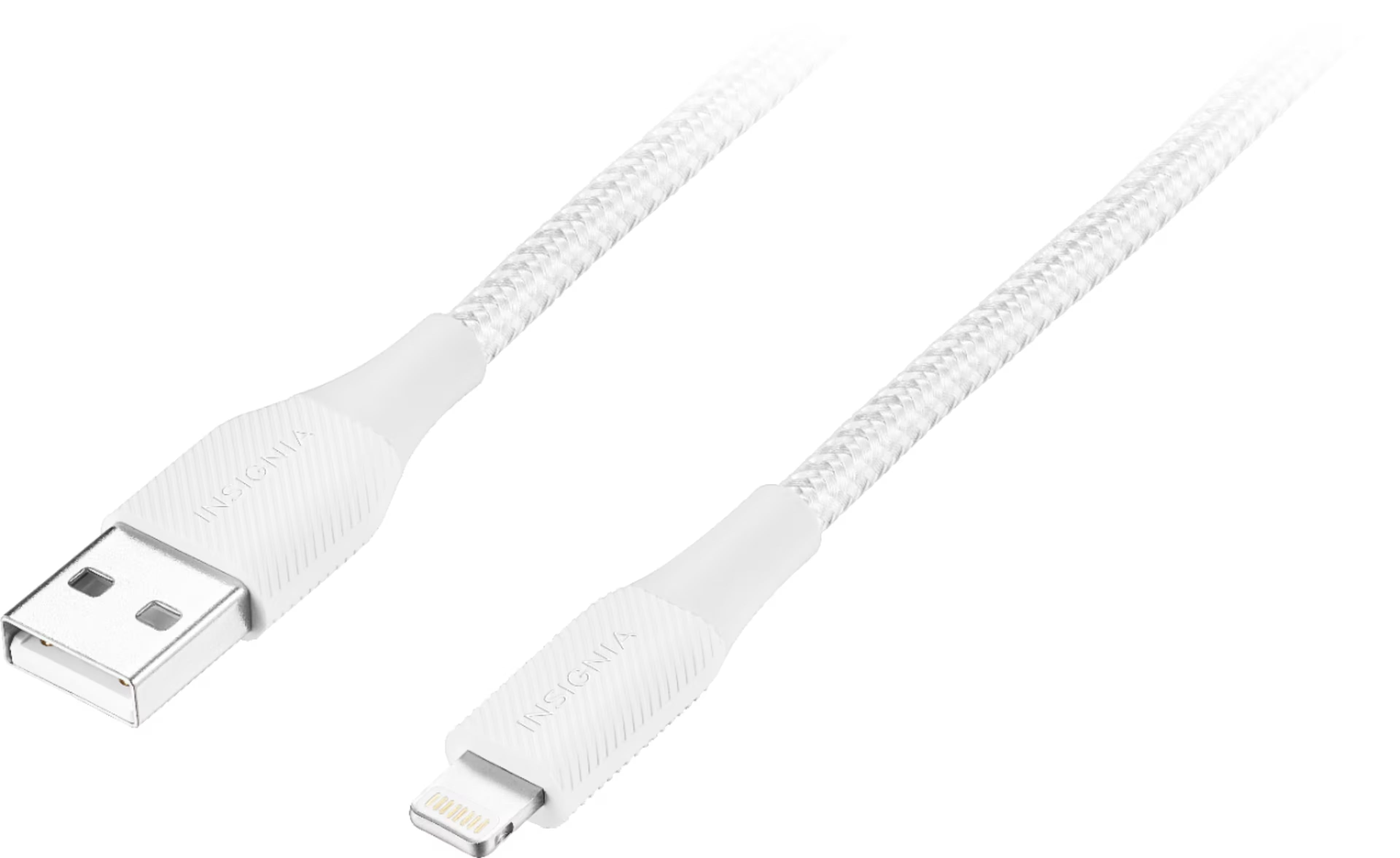 Insignia 4 ft. Lightning to USB Charge-and-Sync Braided Cable - Moon Grey White, MFi Certified