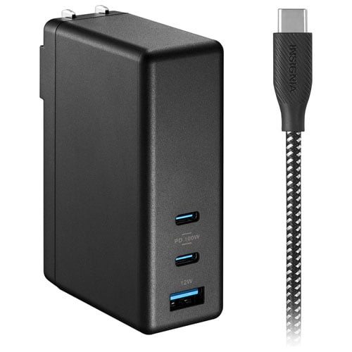 Insignia 112W 3-Port USB-C/USB-A Wall Charger with USB Cable, Black – NS-PW3X1A1C2B22B-C