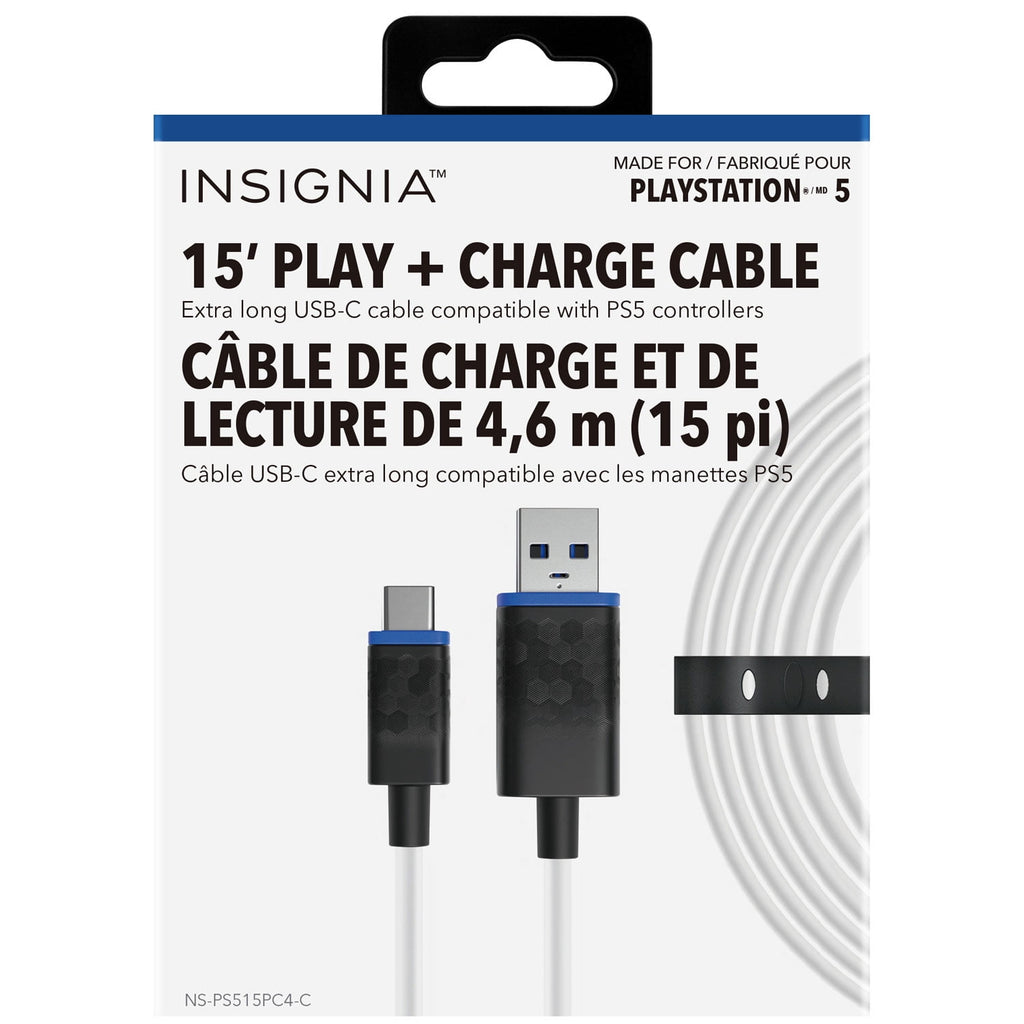 Insignia 15 ft Charge and Play Cable for PlayStation 5 Controller, Long USB Charging Cable for PS5 Gaming